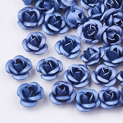 Bolas de aluminio, esmerilado, Plateado de larga duración, 3-pétalo de flor, azul aciano, 6x4.5mm, agujero: 0.8 mm