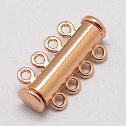 Alloy Magnetic Slide Lock Clasps, 4-Strand, 8-Hole, Tube, Light Gold, 25x13.5x7mm, Hole: 2mm