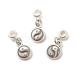 Piatto rotondo con pendenti in lega stile tibetano yin yang, con staffe in tubo di lega e anello di salto in ottone, argento antico, 23mm, Foro: 3 mm