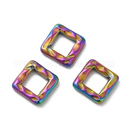 Placcatura ionica (ip) 304 maglie in acciaio inossidabile, connettore quadrato, martellato, colore arcobaleno, 12.5x12.5x2.8mm, diametro interno: 6.5x6.5mm