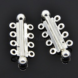 4-strands Brass Slide Lock Clasps, Accessory for Jewelry Making, 8 Holes, Silver, 31x13mm, Hole: 1.5mm