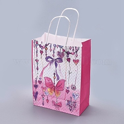 Sacs-cadeaux en papier à motif papillon avec poignées, pour anniversaire mariage noël, rectangle, rose foncé, 15x21x8 cm