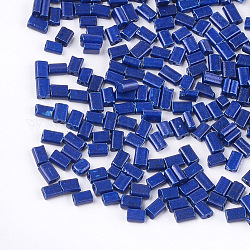 Backfarbe flache Glasperlen, Rechteck, Blau, 4~7x3~4x2.5 mm, Bohrung: 0.8 mm, ca. 2500 Stk. / Beutel