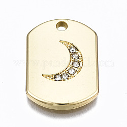 Colgantes de aleación de rhinestone de cristal, oval con luna, sin plomo y cadmio, la luz de oro, 20.5x14.5x2mm, agujero: 1.6 mm