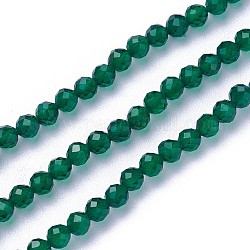 Faceted Glass Beads Strands, Round, Dark Green, 3~3.5mm, Hole: 0.5mm, about 115~130pcs/strand, 14.5~16.1 inch(37~41cm)