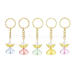 Porte-clés en acrylique et alliage coeur ange, avec porte-clés en fer, or, 8.6 cm