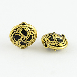 Flat Round Handmade Indonesia Beads, with Alloy Cores, Antique Golden, Black, 14x8mm, Hole: 1.5mm