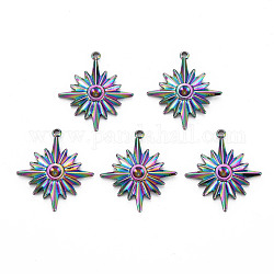 Color del arco iris 201 colgante de acero inoxidable engastes de rhinestone, estrella, aptos para 2 mm de diamante de imitación, 21x19x2.5mm, agujero: 1.4 mm