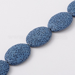 Brins de perles de pierre de lave naturelle, teinte, Ovale Plat, bleu, 32~33x24~25x7.5~9mm, Trou: 2mm, Environ 12 pcs/chapelet, 16 pouce
