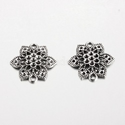 Flower Tibetan Style Alloy Connector Rhinestone Settings, Cadmium Free & Lead Free, Antique Silver, 24.7x24.7x3mm, Hole: 2mm, Fit for 1~2mm rhinestone, about 454pcs/kg