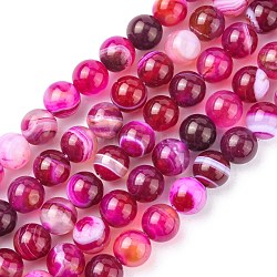 Chapelets de perles en agate rayée naturelle/agate à bandes, ronde, Grade a, teints et chauffée, rose foncé, 8mm, Trou: 1mm, Environ 47 pcs/chapelet, 15 pouce