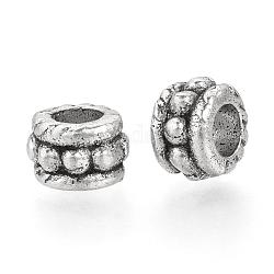 Tibetischer stil legierung perlen, Kolumne, cadmiumfrei und bleifrei, Antik Silber Farbe, 7~7.5x5 mm, Bohrung: 3.5 mm, ca. 1530 Stk. / 1000 g