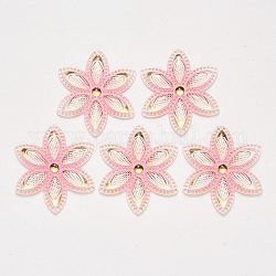 Connecteurs de liens acryliques transparents, avec fond plaqué, fleur, perle rose, 46x40.5x4mm, Trou: 1mm