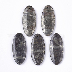Pendentifs de pyrite naturelle, ovale, 41x18x4~5mm, Trou: 1.5mm