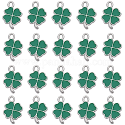SUNNYCLUE 1 Box 60Pcs St Patrick Day Charms Enamel Four Leaf Clover Charms Green Shamrock Charm Irish Good Luck Plant Silver Tone Four Leaves Clover Charm St Patrick's Charm for Jewelry Making Charms