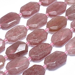 Chapelets de perles aux fraises en quartz naturel, facette, ovale, 15~28x12~21x5~9mm, Trou: 0.6~1.6mm, Environ 14~20 pcs/chapelet, 14.7 pouce ~ 15.7 pouces (37.5~40 cm)