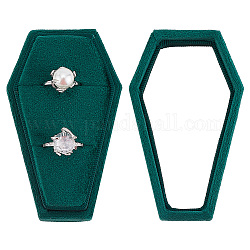 Scatole per anelli da dito in velluto a forma di bara a tema Halloween, scatola porta anelli con spugna all'interno, verde mare medio, 9.2x5.6x4.6cm