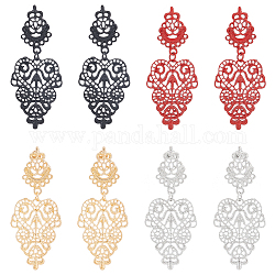Anattasoul 4 paires de boucles d'oreilles pendantes en alliage de 4 couleurs pour femmes, feuille creuse, couleur mixte, 62x27mm, 1 paire / couleur