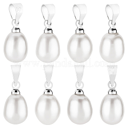 Beebeecraft 10 pz charms di perle d'acqua dolce naturali, con i risultati in lega di tono platino, ovale, colore conchiglia, 12x7.5mm, Foro: 4x4 mm
