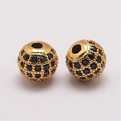 Perles de zircone cubique micro pave en Laiton, ronde, or, 8.5x8mm, Trou: 2mm