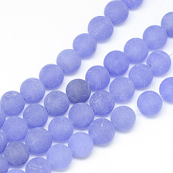 Chapelets de perle en jade blanc naturel, teinte, mat, ronde, bleu ardoise moyen, 8~9mm, Trou: 1mm, Environ 46~48 pcs/chapelet, 14.9 pouce