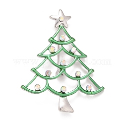 Pin de esmalte de árbol de navidad verde con pedrería, insignia de aleación para ropa de mochila, Platino, 56x45x9mm
