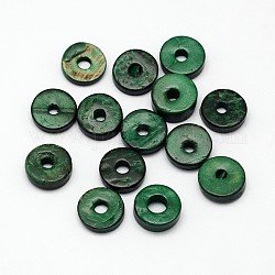 Bolas de coco donas teñidos, verde oscuro, 12x2~4mm, agujero: 3 mm, aproximamente 1136 unidades / 500 g