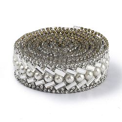 Strass hotfix, avec bordure en perles d'imitation acrylique et strass, ruban de strass pour garniture de couture en verre cristal, accessoires de costumes, blanc, 19x3mm