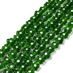 Handgemachte Millefiori-Glasperlen Stränge, Blume, grün, 6.4~9x3.2 mm, Bohrung: 1 mm, ca. 56 Stk. / Strang, 15.75'' (40 cm)