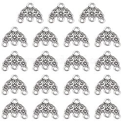 Acoplamientos de componentes de araña de aleación de estilo tibetano, triángulo con la flor, plata antigua, 15x16x2mm, agujero: 2 mm