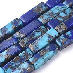 Brins de perles turquoise et lapis-lazuli naturels en or synthétique assemblés, cuboïde, 13~13.5x4~4.5x4~4.5mm, Trou: 0.8mm, environ 30 pcs / brin, 15.55 pouce (39.5 cm)