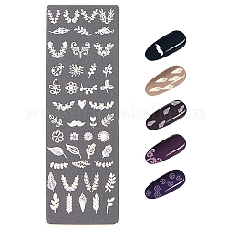 Штемпельные пластины для ногтей из нержавеющей стали, шаблоны для ногтей, прямоугольник с рисунком листьев, цвет нержавеющей стали, 120x40 мм