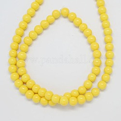 Painted Glass Beads Strands, Round, Yellow, 6mm, Hole: 1mm, about 136pcs/strand