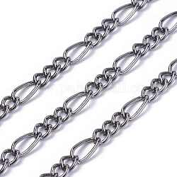 Gunmetal Iron Handmade Chains Figaro Chains Mother-Son Chains, Unwelded, with Spool, Mother link: 4.5x9mm, Son link: 4x5mm, 1mm thick, about 328.08 Feet(100m)/roll