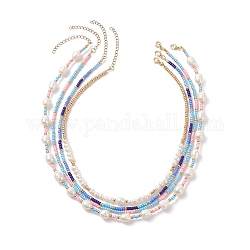 Juego de collares con cuentas de semillas de vidrio y perlas naturales de 4 Uds. 4 estilos, collares apilables para mujer, color mezclado, 14.96~18.50 pulgada (38~47 cm), 1pc / estilo
