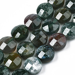 Natural Moss Agate Beads Strands, Faceted, Flat Round, Dark Slate Gray, 9.5~10.5x10.5x6.5mm, Hole: 1mm, about 38pcs/strand, 15.43 inch(39.2cm)