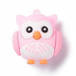 PVC Cartoon Owl Doll Pendants, for Keychains, Pink, 43x37x26mm, Hole: 3mm