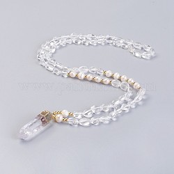 Colliers de pendentif en cristal de quartz naturel, avec les accessoires de perles et en laiton, balle, 31.5 pouces ~ 32.3 pouces (80~82 cm), pendentif: 45~55x15x10mm