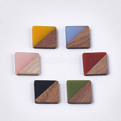 Resin & Walnut Wood Cabochons, Square, Mixed Color, 20x20x3.5mm