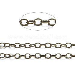 Brass Cable Chains, Unwelded, with Spool, Oval, Cadmium Free & Nickel Free & Lead Free, Antique Bronze, 4x3x0.6mm, about 301.83 Feet(92m)/roll