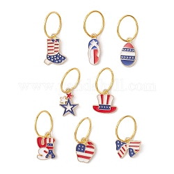 Independence Day Iron Dreadlocks Beads, Alloy Enamel Braiding Hair Pendants Decoration Clips, Mixed Shapes, Mixed Color, 27~31.5mm, Inner Diameter: 13.5mm, 8pcs/set