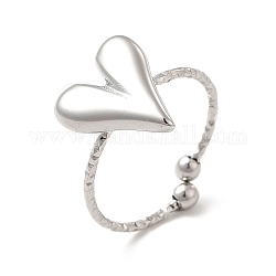 304 Stainless Steel Heart Open Cuff Ring for Women, Stainless Steel Color, US Size 7 3/4(17.9mm)