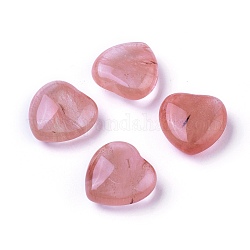 Cerise quartz perles de verre, pas de trous / non percés, cœur, 25x25x12~12.5mm