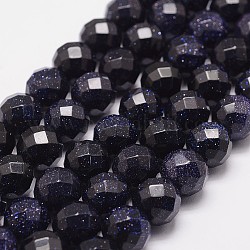 Chapelets de perles en pierre d'or bleue synthétique, teints et chauffée, facetté (64 facettes), ronde, 12mm, Trou: 1.2mm, 33 pcs / chapelet, 15.7 pouce