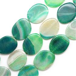 Natürliche Achat Perlen Strang, gefärbt, Oval, Meergrün, 39~40x32.5~33x6.5~7 mm, Bohrung: 2.5 mm, ca. 10 Stk. / Strang, 16.3 Zoll