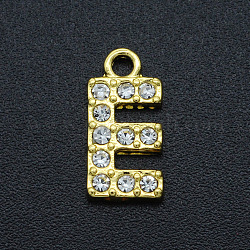 Legierung Rhinestone-Charme, golden, Kristall, Buchstabe, letter.e, 12.5x6x2 mm, Bohrung: 1.5 mm
