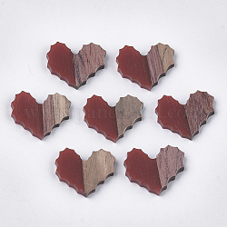 Cabochon in resina e legno di noce, cuore, marrone, 20.5x24~24.5mmx3mm