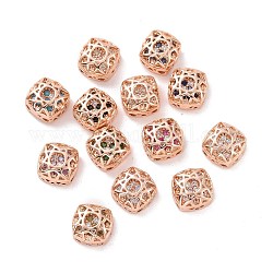 Eco-friendly Brass Cubic Zirconia Multi-Strand Links, Cadmium Free & Lead Free, Square, Rose Gold, Mixed Color, 8x8x5mm, Hole: 1.2mm