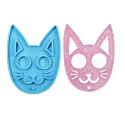 Cat Shape Food Grade DIY Silicone Pendant Molds, Fondant Molds, Baking Molds, Chocolate, Candy, Biscuits, UV Resin & Epoxy Resin Jewelry Making, Sky Blue, 113x86x10mm, Inner Size: 105x77mm, Hole: 4.5mm