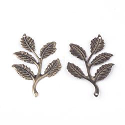 Links di ferro, abbellimenti in metallo acidato, foglie e rami frondosi, bronzo antico, 50.5x31.5x1mm, Foro: 1 mm
